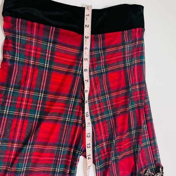 Disco Lemonade X Lux Muse Red Plaid & Sequin Mix Media Bell Bottom Flare Pants - Picture 14 of 15